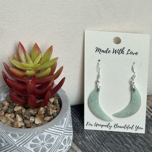 Handcrafted Green Amazonite Crescent Sterling Silver Earrings
